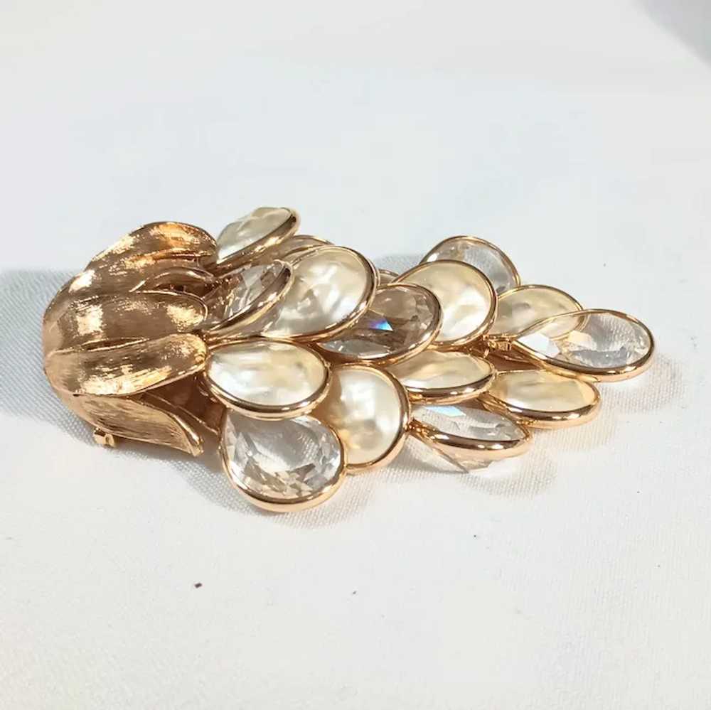 Brooch bezel set crystal faux pearl waterfall dro… - image 2