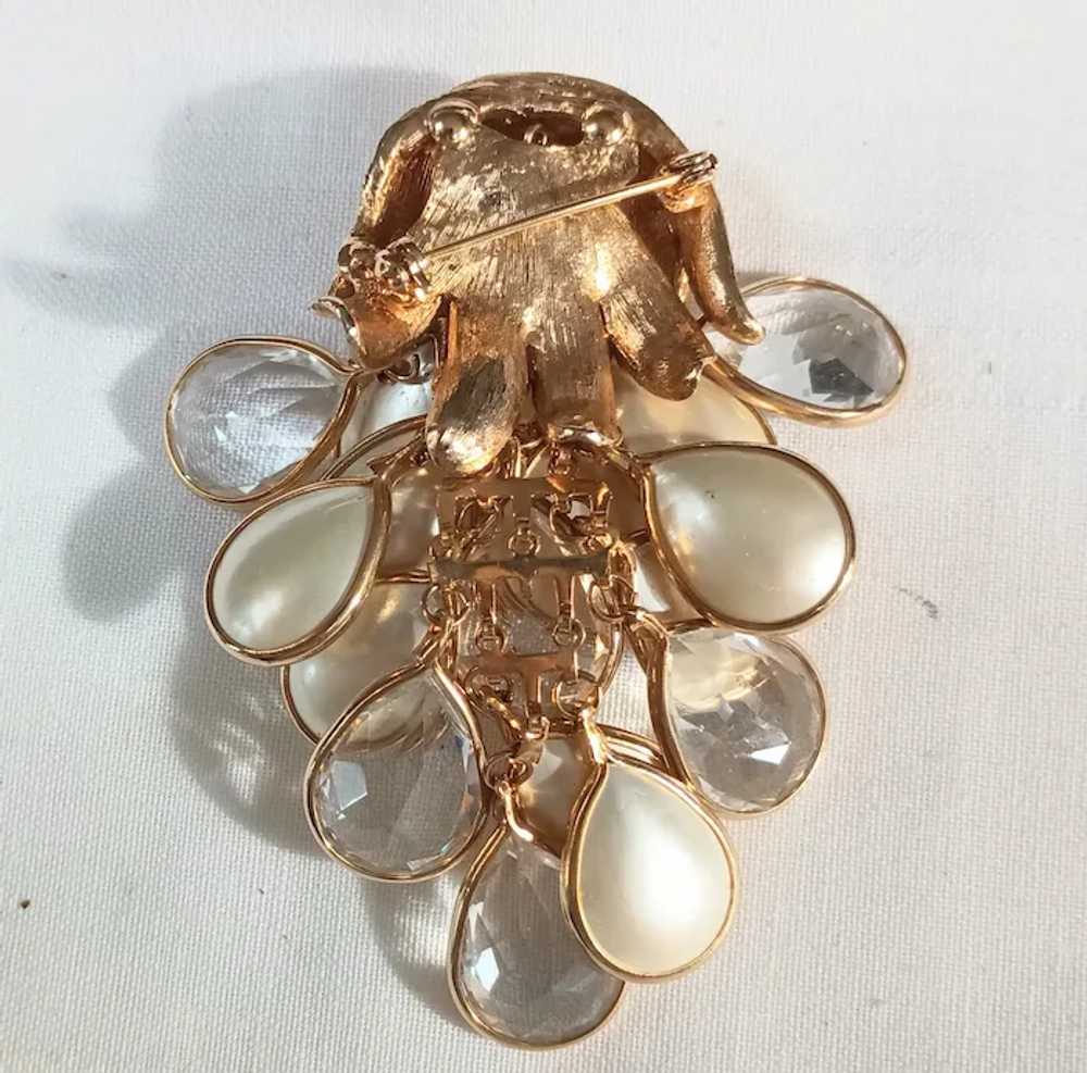 Brooch bezel set crystal faux pearl waterfall dro… - image 3