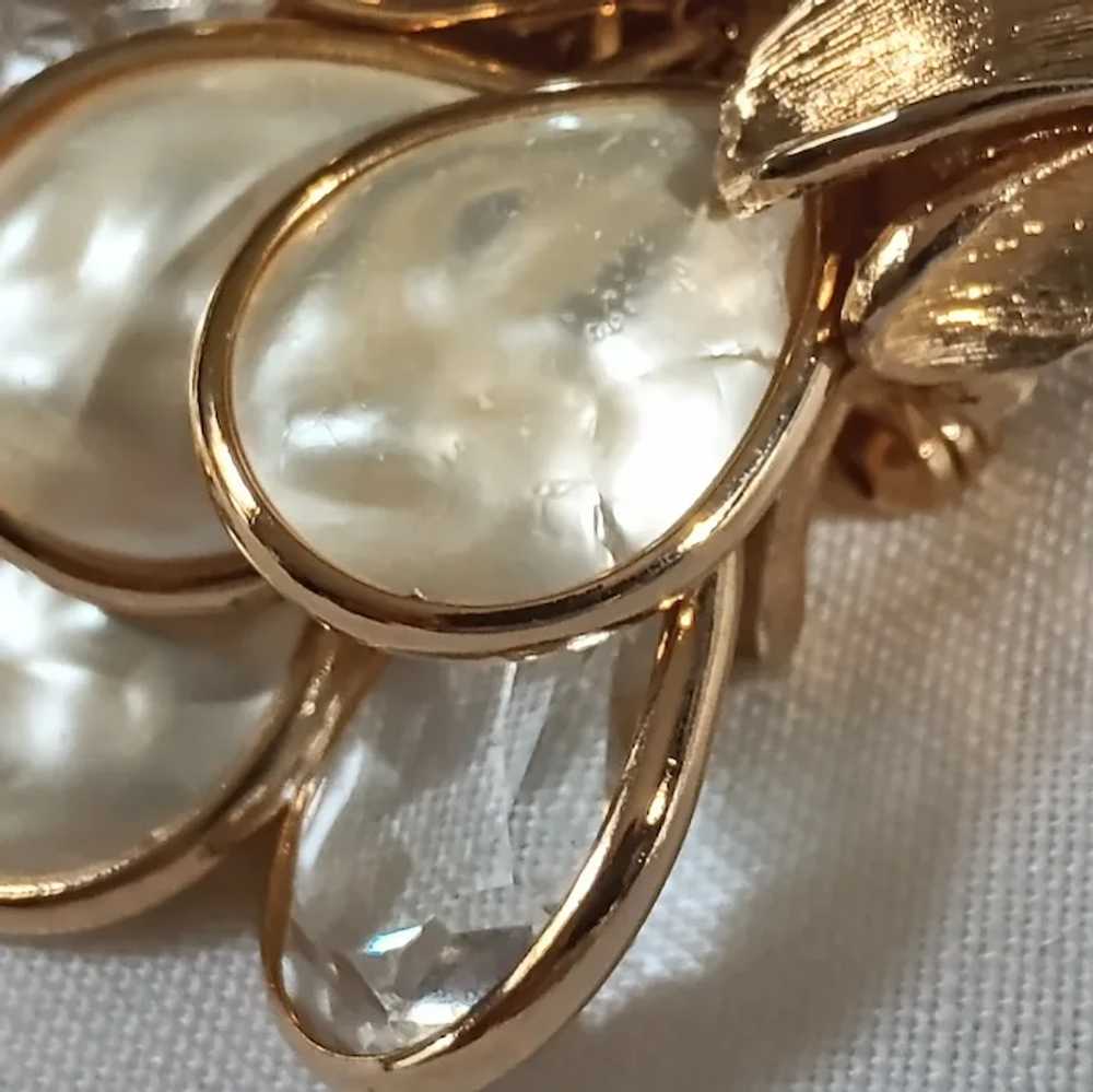 Brooch bezel set crystal faux pearl waterfall dro… - image 5