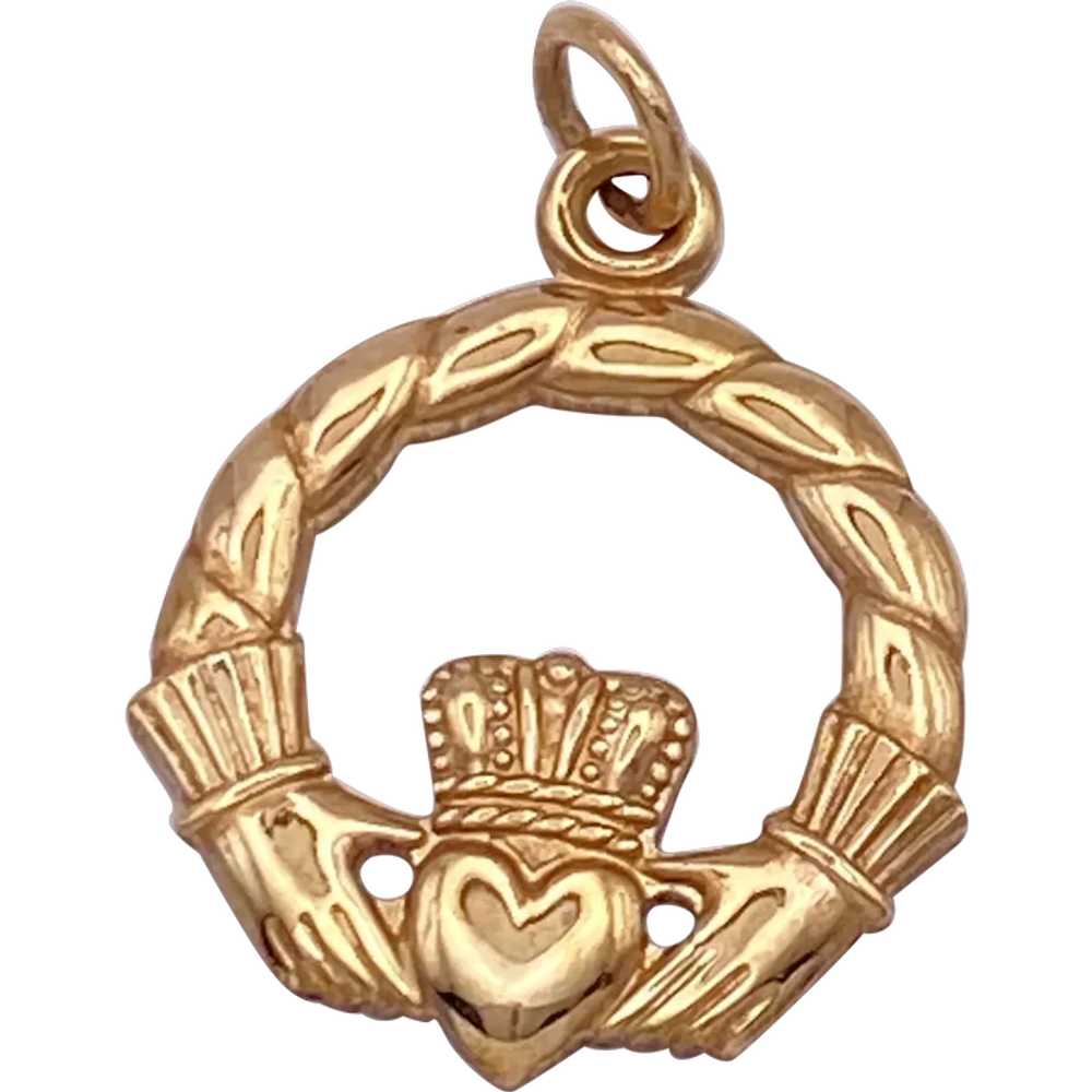 Vintage Celtic Claddagh Charm or Pendant 10K Gold… - image 1