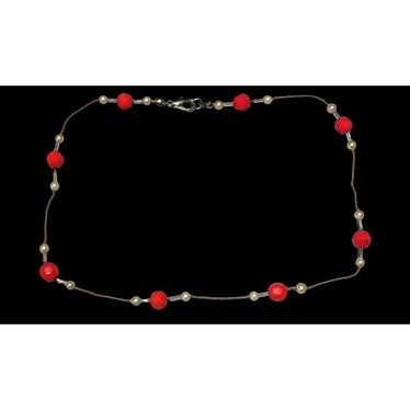 Other Minimalist Red And White Glass Pearl Beaded… - image 1