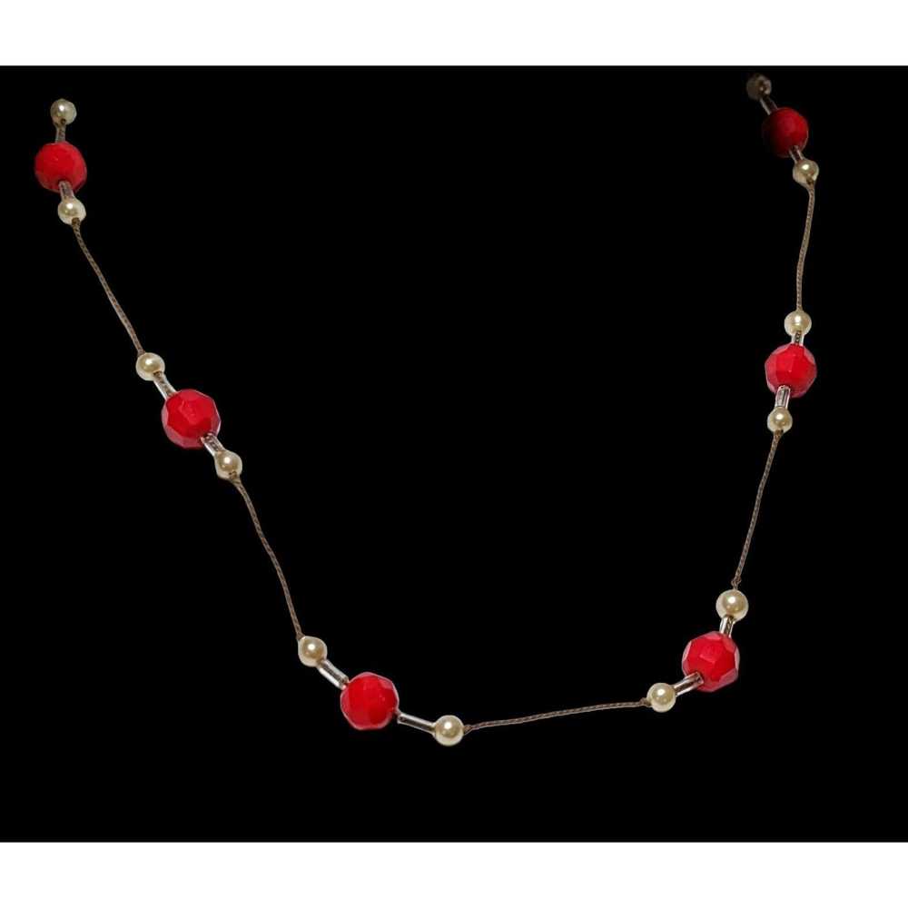 Other Minimalist Red And White Glass Pearl Beaded… - image 2