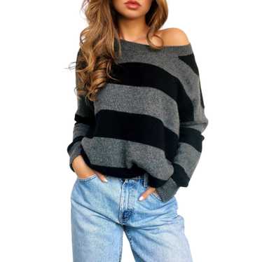 Black & Gray Striped Cashmere Sweater (M/L) - image 1