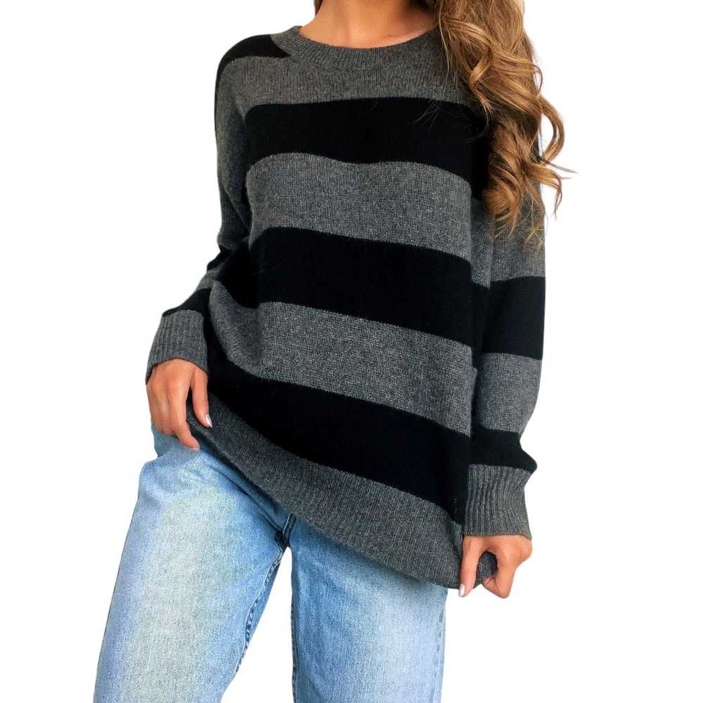 Black & Gray Striped Cashmere Sweater (M/L) - image 3