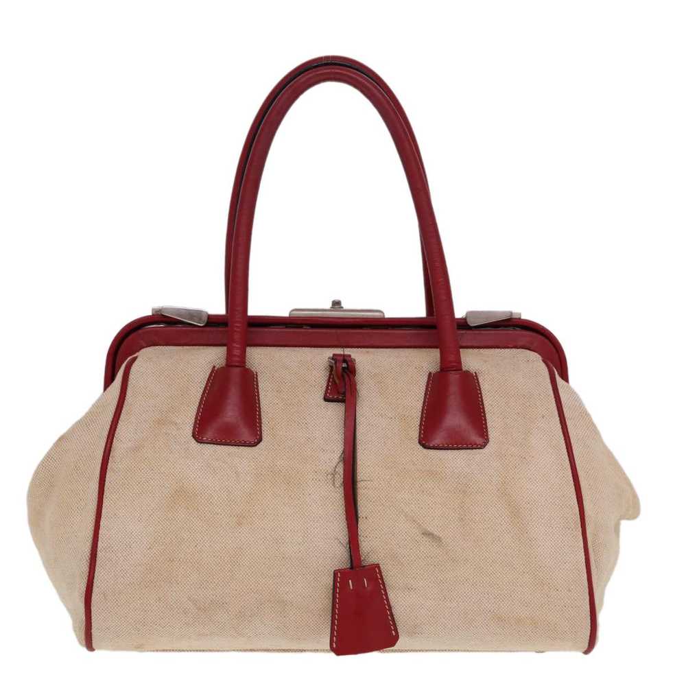 Prada PRADA Hand Bag Canvas Leather Cream Red Aut… - image 12