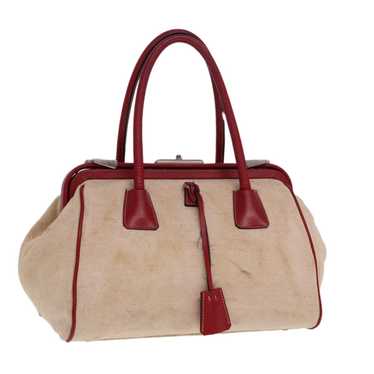 Prada PRADA Hand Bag Canvas Leather Cream Red Aut… - image 1