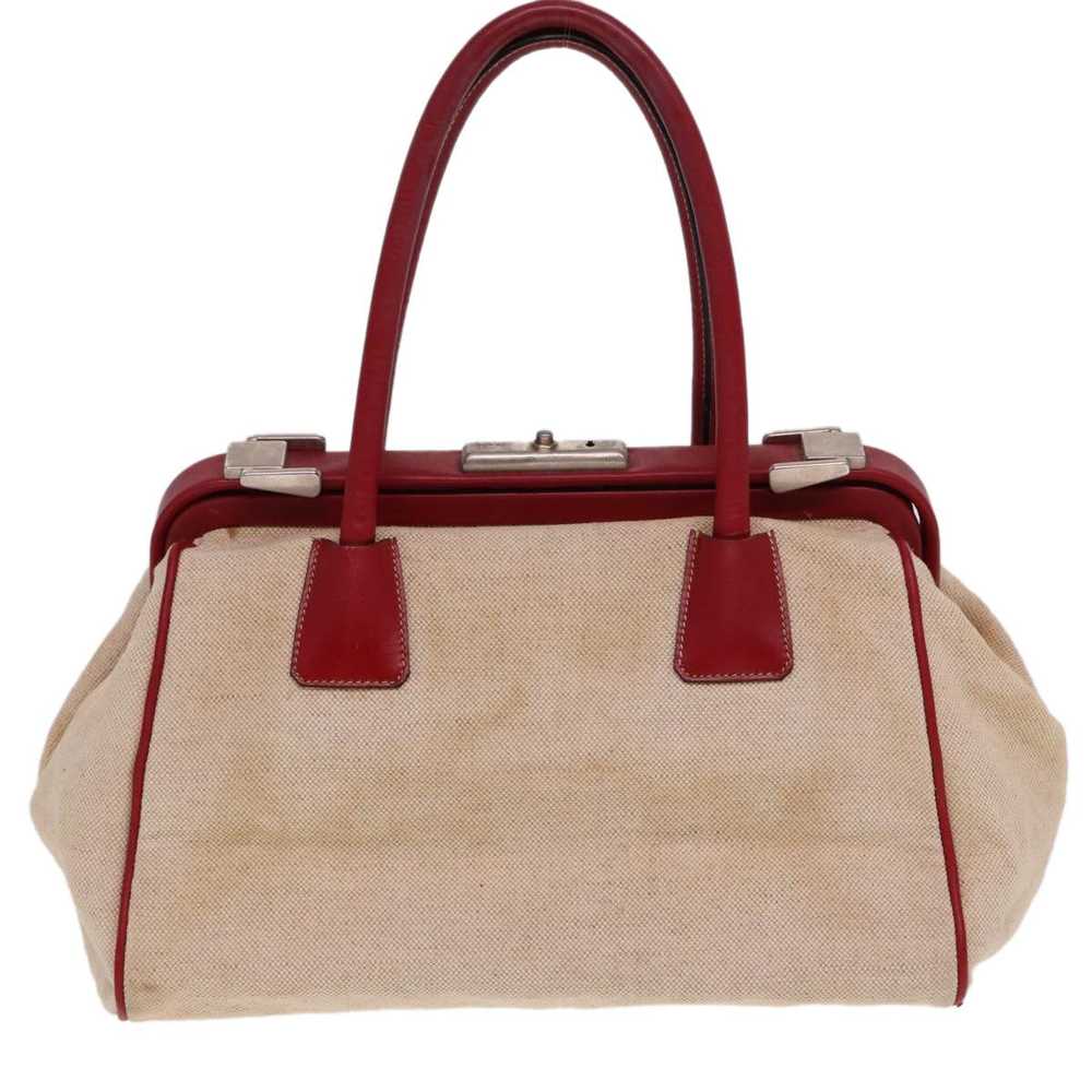 Prada PRADA Hand Bag Canvas Leather Cream Red Aut… - image 2