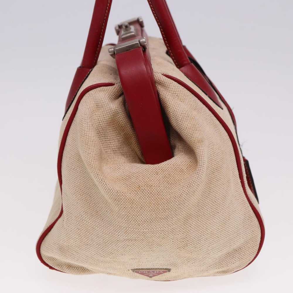 Prada PRADA Hand Bag Canvas Leather Cream Red Aut… - image 3