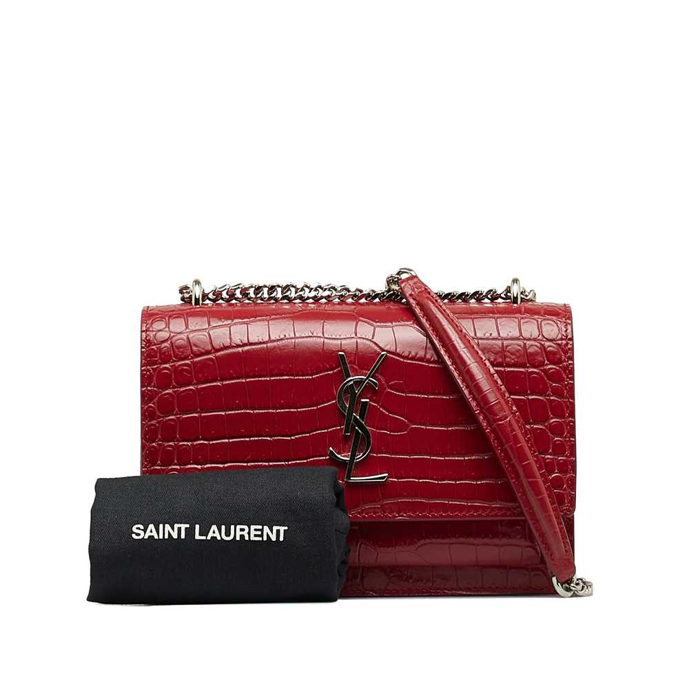 Red Saint Laurent Croc Embossed Sunset Crossbody - image 10