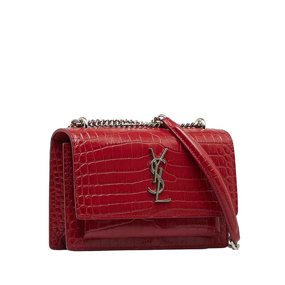 Red Saint Laurent Croc Embossed Sunset Crossbody - image 2