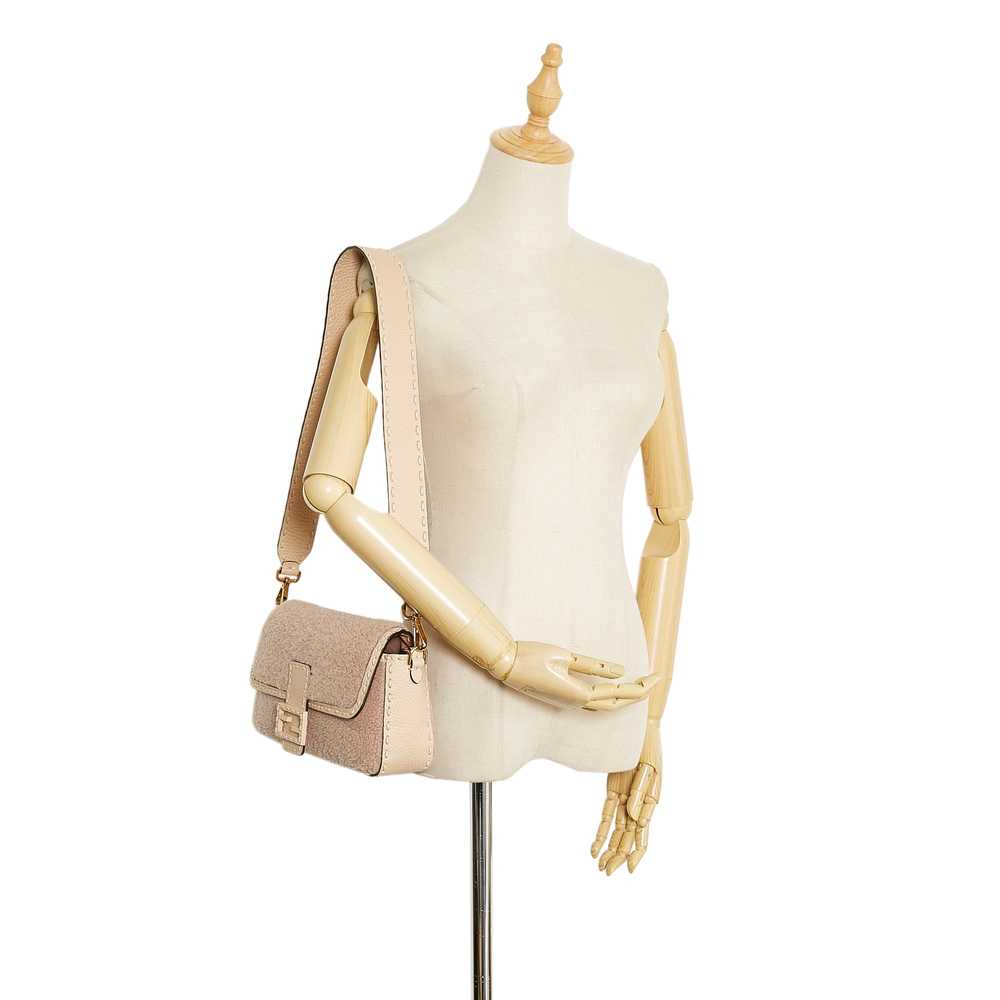 Cream Fendi Shearling Selleria Baguette Satchel - image 10