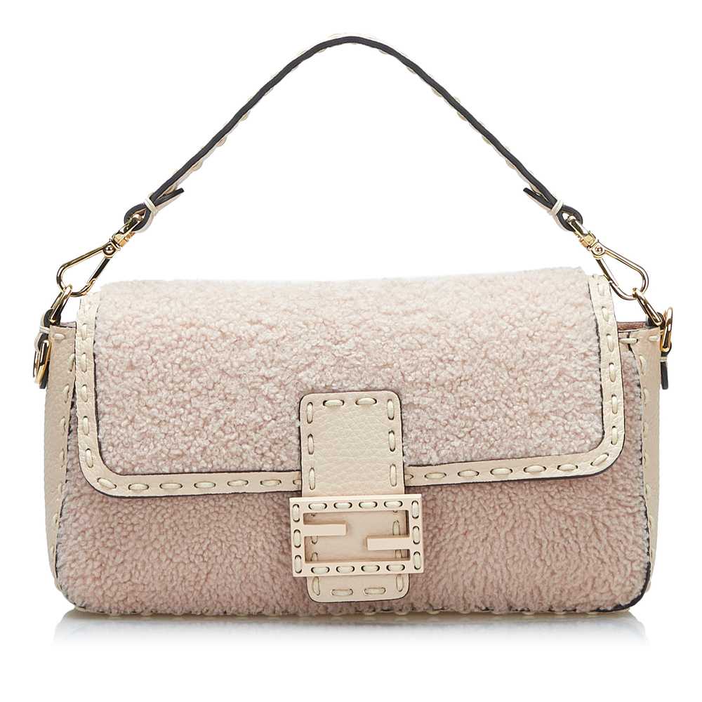 Cream Fendi Shearling Selleria Baguette Satchel - image 1