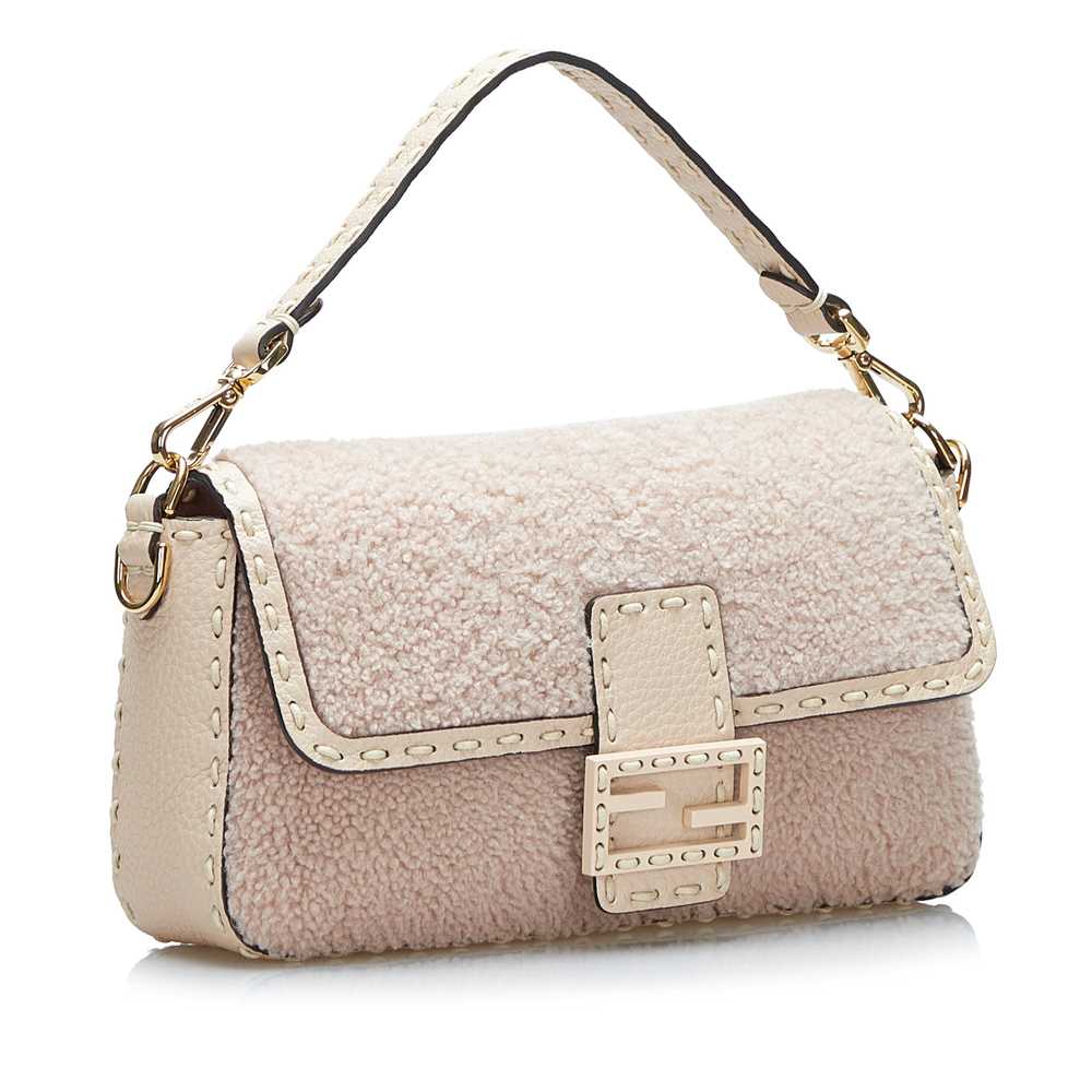 Cream Fendi Shearling Selleria Baguette Satchel - image 2