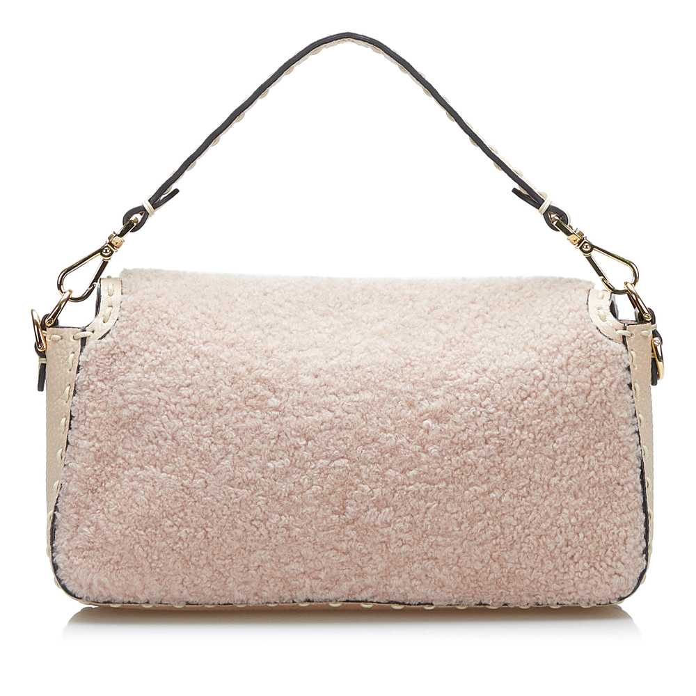 Cream Fendi Shearling Selleria Baguette Satchel - image 3