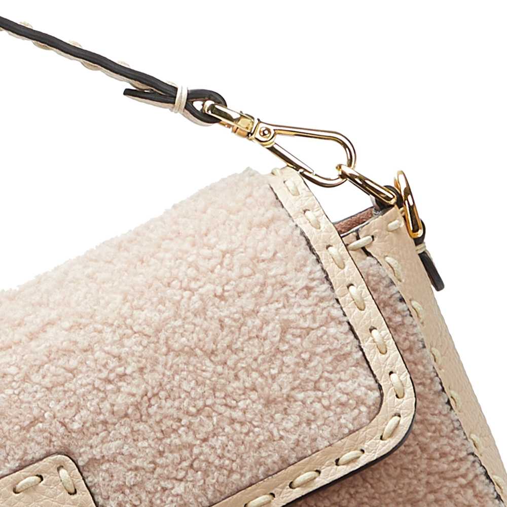 Cream Fendi Shearling Selleria Baguette Satchel - image 9