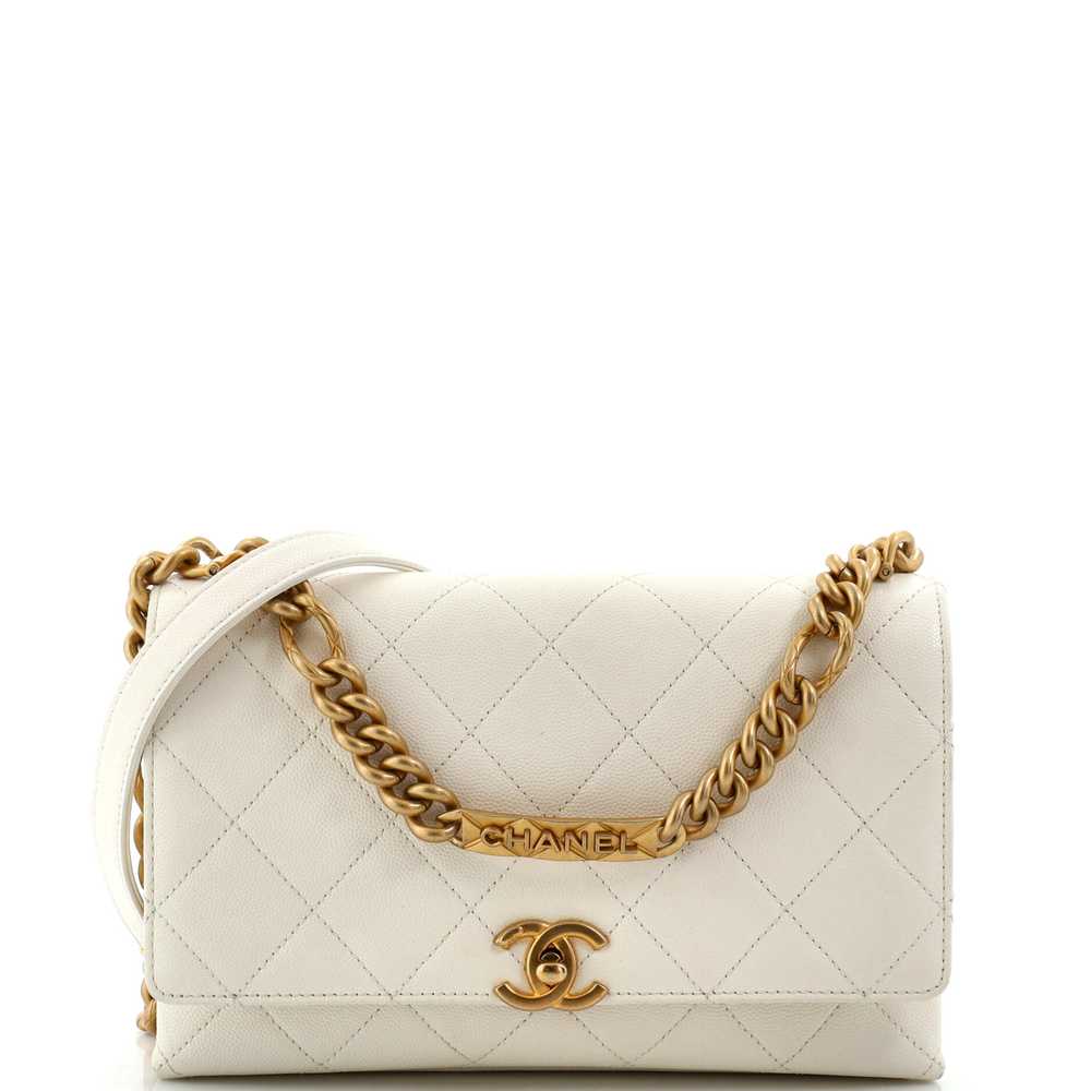 CHANEL Bracelet On Chain Flap Bag Quilted Caviar … - image 1