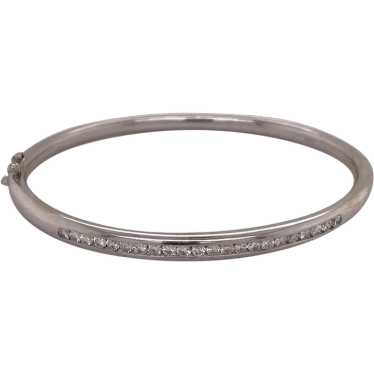 14K White Gold Diamond Bangle Bracelet - image 1