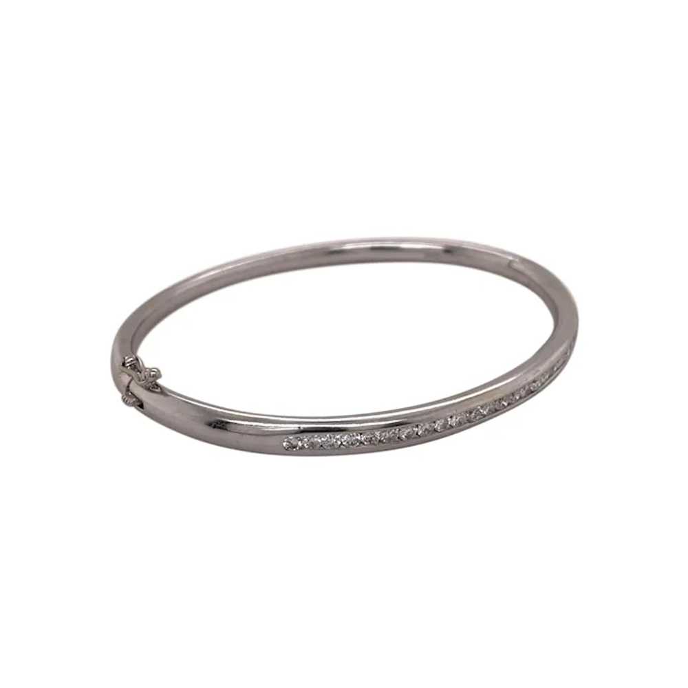 14K White Gold Diamond Bangle Bracelet - image 2