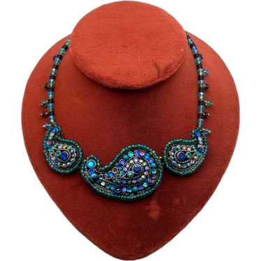 Chico’s Blue Glass Bead and Rhinestone Paisley Cho