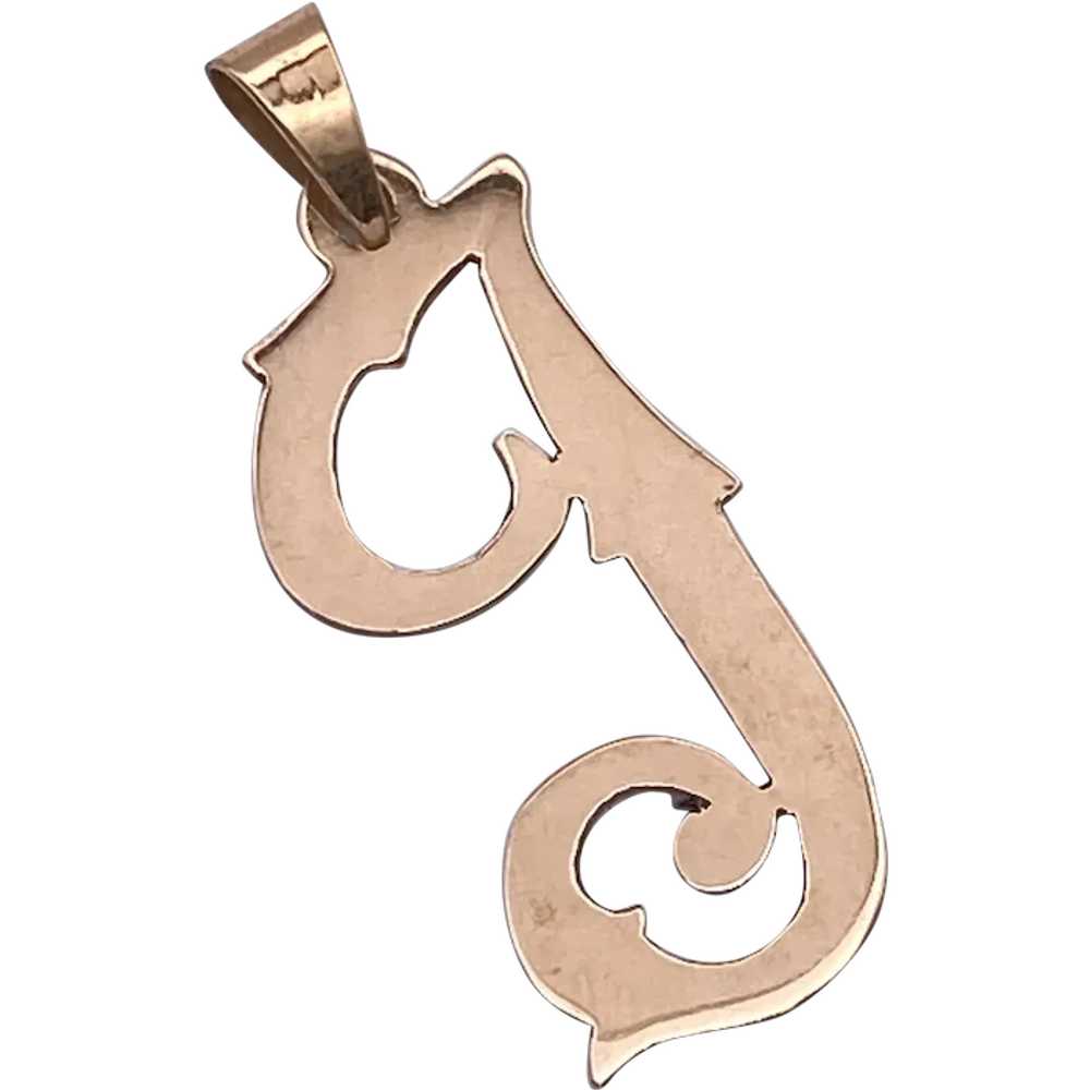 Hand Cut Script Letter J Big Pendant 14K Rose Gold - image 1