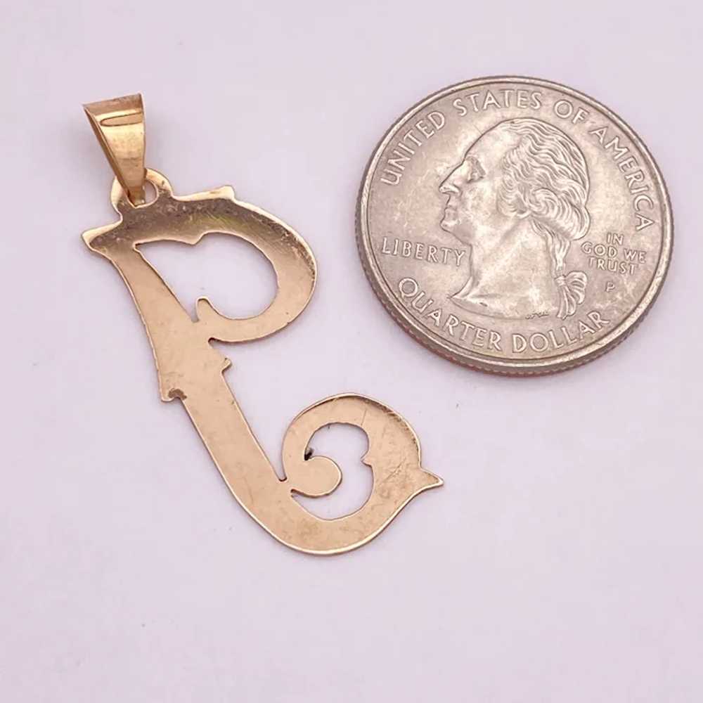 Hand Cut Script Letter J Big Pendant 14K Rose Gold - image 2