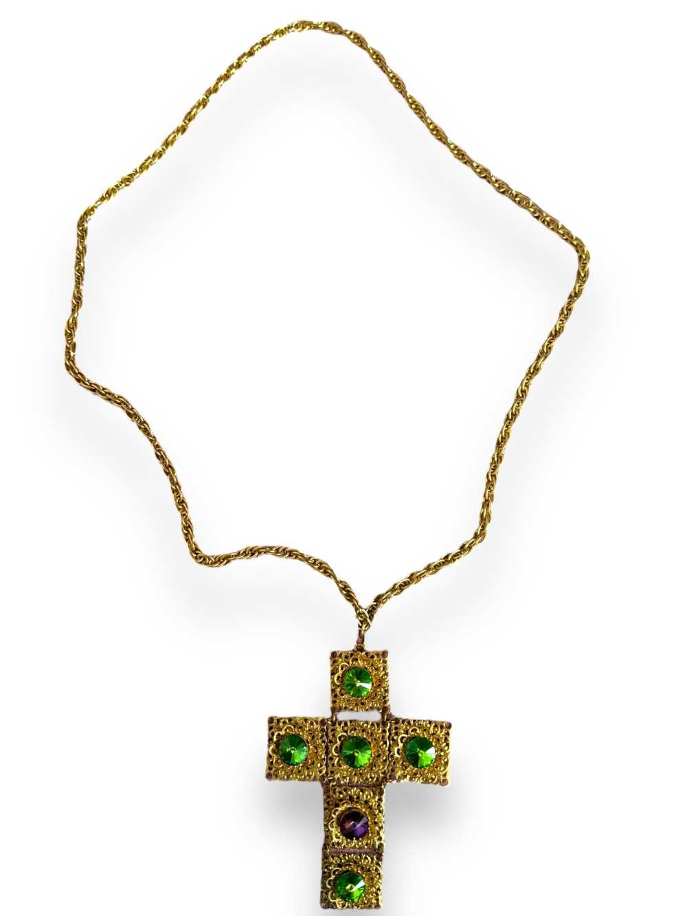 1960s Gold + Gem Cross 15” Chain - image 3