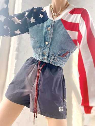 denim & American flag crop jacket shirt