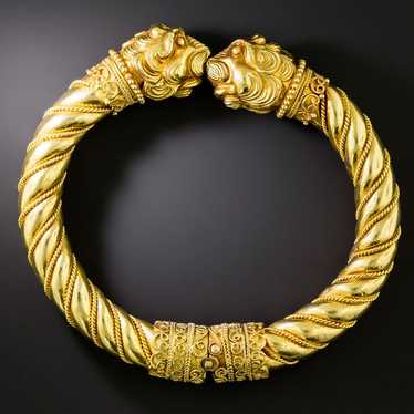 Double-Lion Head 18K Bangle Bracelet