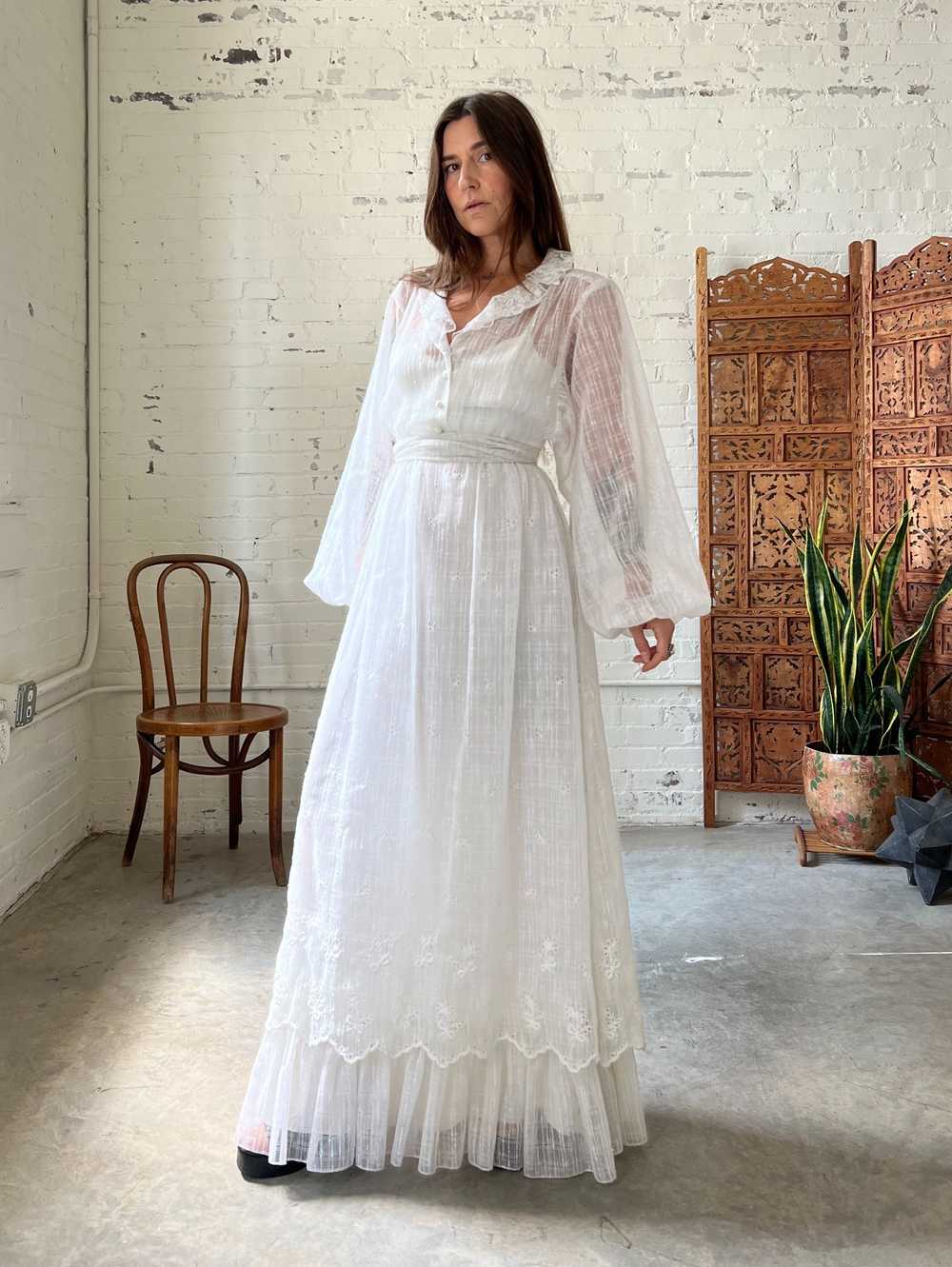 Vintage White Gauze Gown, XS - image 1