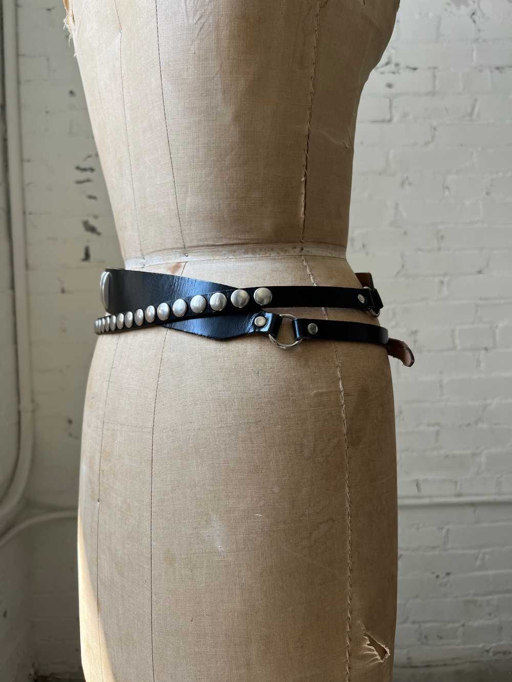 Vintage Double Wrap Studded Leather Belt, 29"-34" - image 4