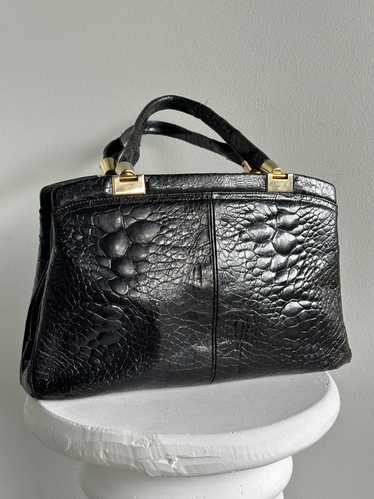 1950s Vintage Black Turtle Leather Handbag