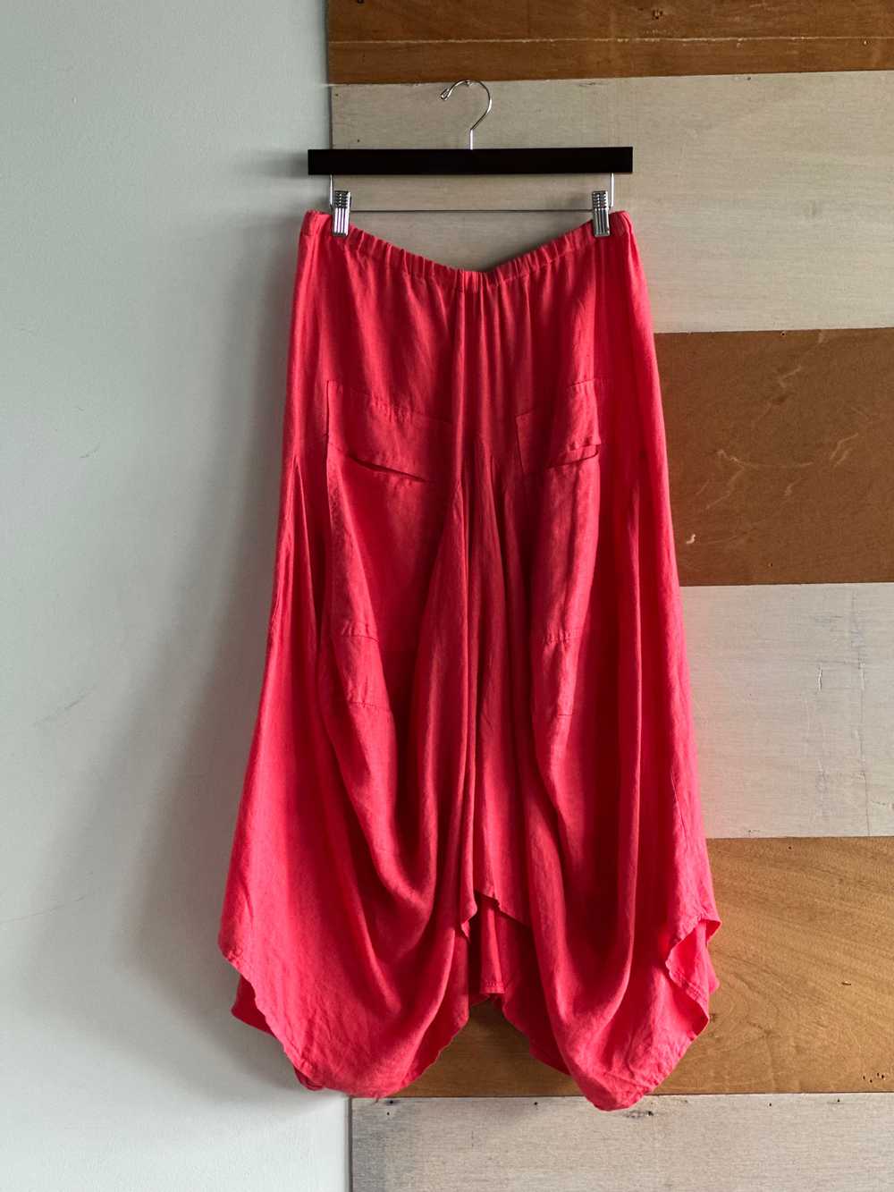 Linen Coral Balloon Pocket Skirt - Made in Italy - image 2