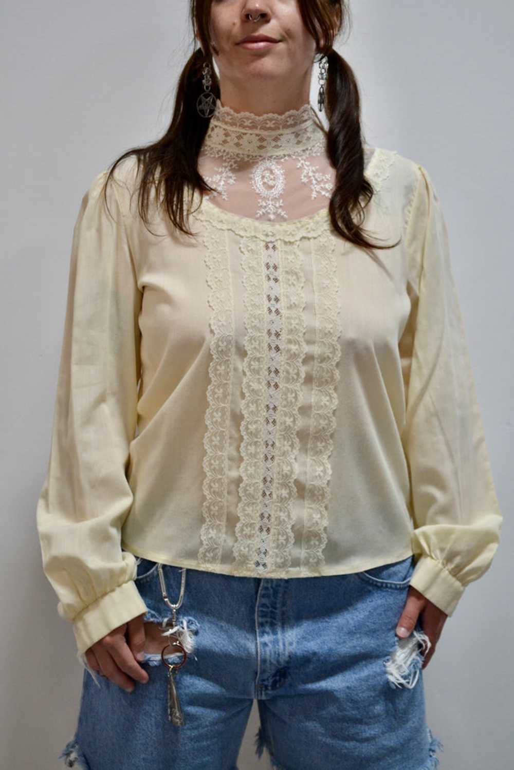 Illusion Lace Cream Blouse - image 1