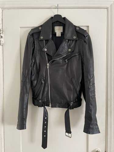 Pierre Balmain Pleated Piping Leather Biker Jacket