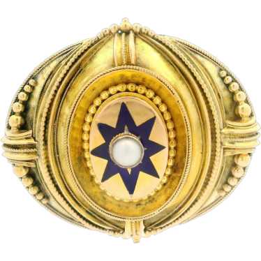 Antique Victorian 18k Yellow Gold Pearl & Enamel … - image 1