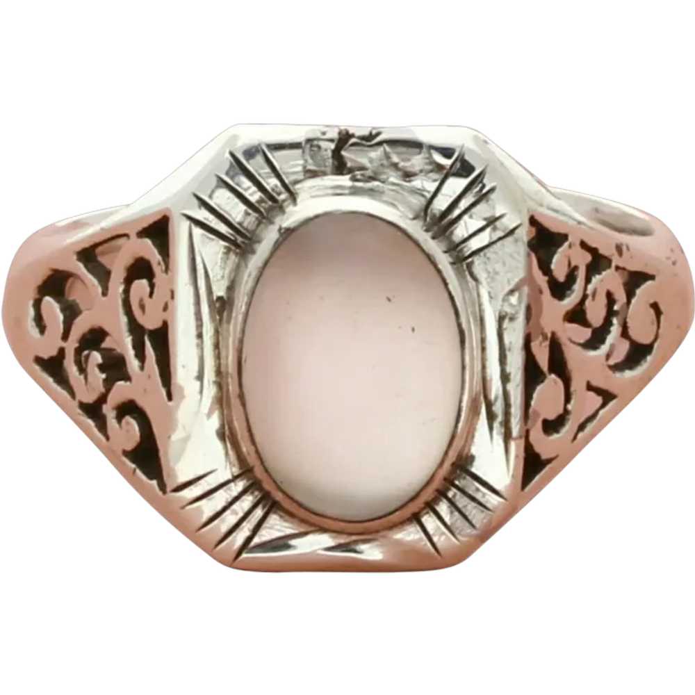 Sterling Silver Vintage Pink Cats Eye Scroll Sign… - image 1