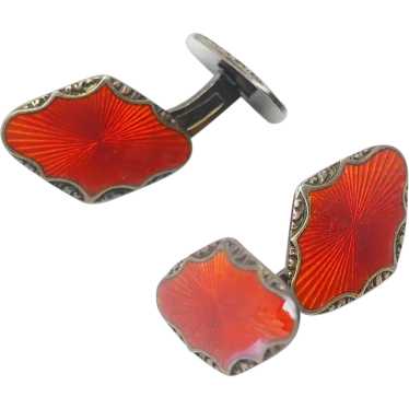 Vintage modern red enamel  silver cufflinks Georg… - image 1