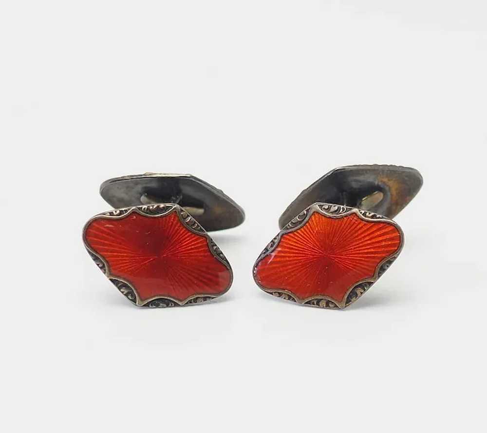 Vintage modern red enamel  silver cufflinks Georg… - image 2