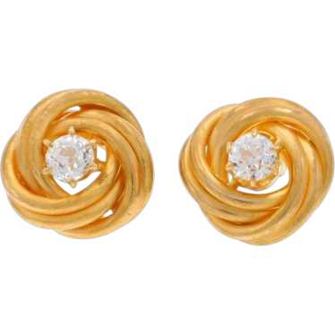 Yellow Gold Diamond Edwardian Knot Stud Earrings -