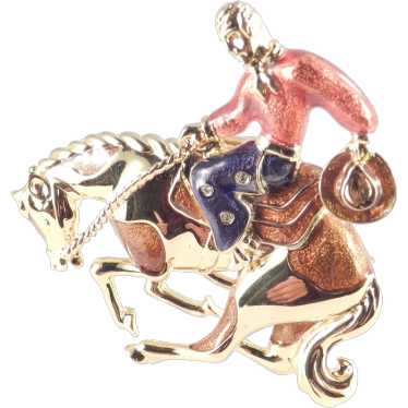 Bob Mackie Enamel Rhinestone Rodeo Cowboy Bucking 