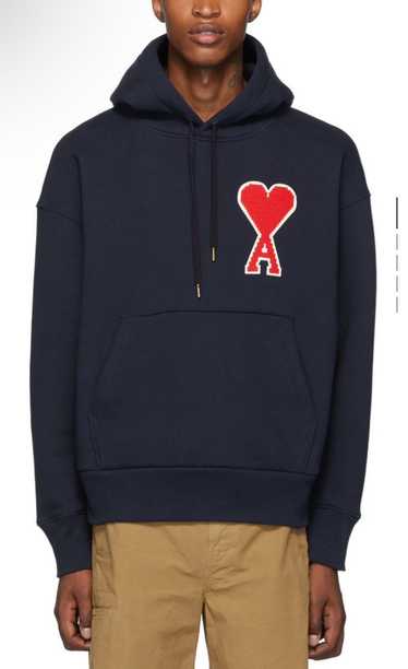 AMI SSENSE Exclusive Navy Ami De Coeur Patch Hoodi