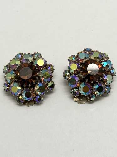 Vintage Vintage brown rhinestone glass earrings - image 1