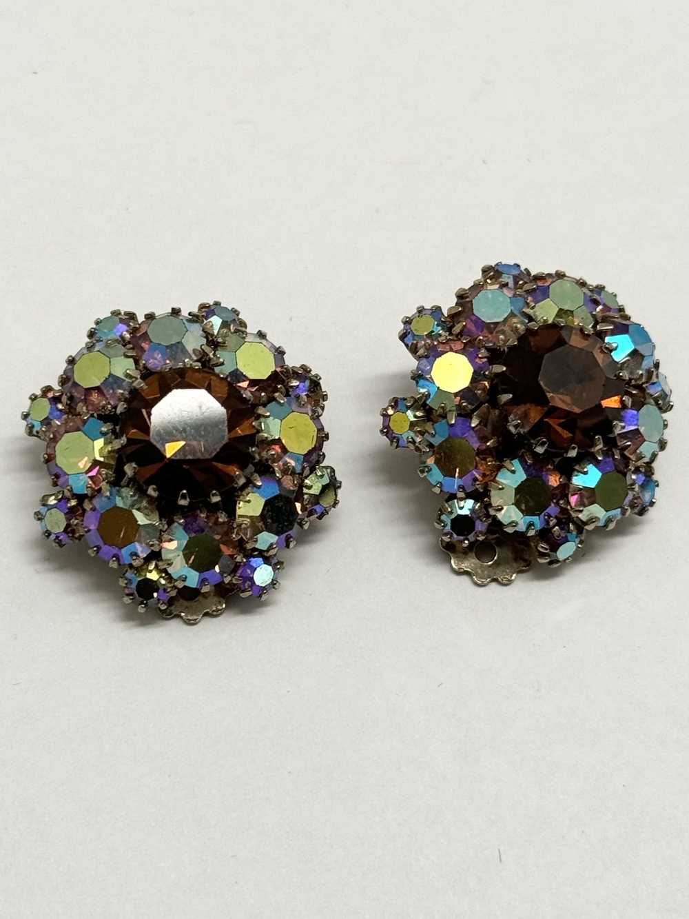 Vintage Vintage brown rhinestone glass earrings - image 2