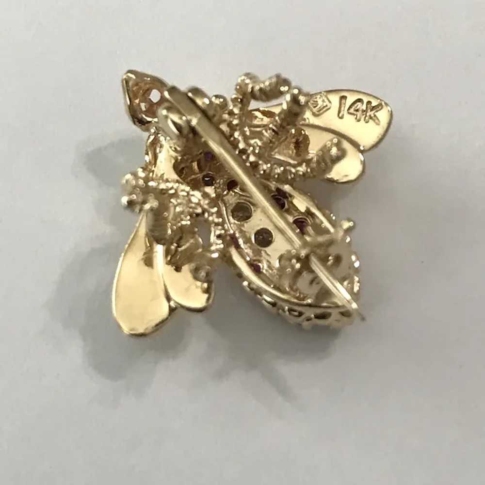 14K YG Ruby and Diamond Bee Pin - image 10