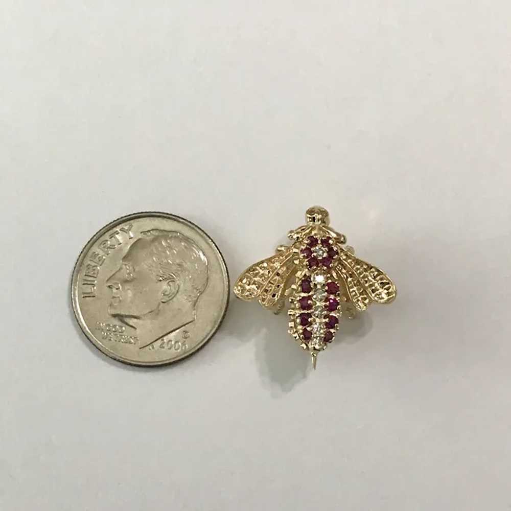 14K YG Ruby and Diamond Bee Pin - image 12