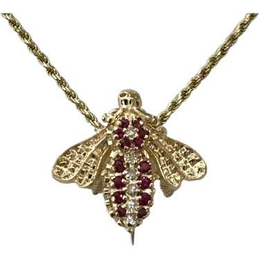 14K YG Ruby and Diamond Bee Pin - image 1