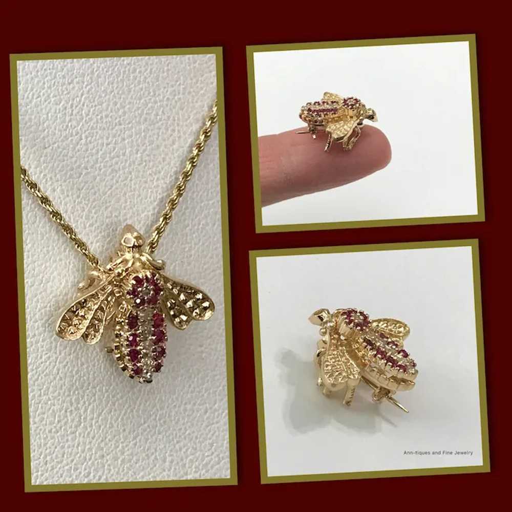 14K YG Ruby and Diamond Bee Pin - image 2