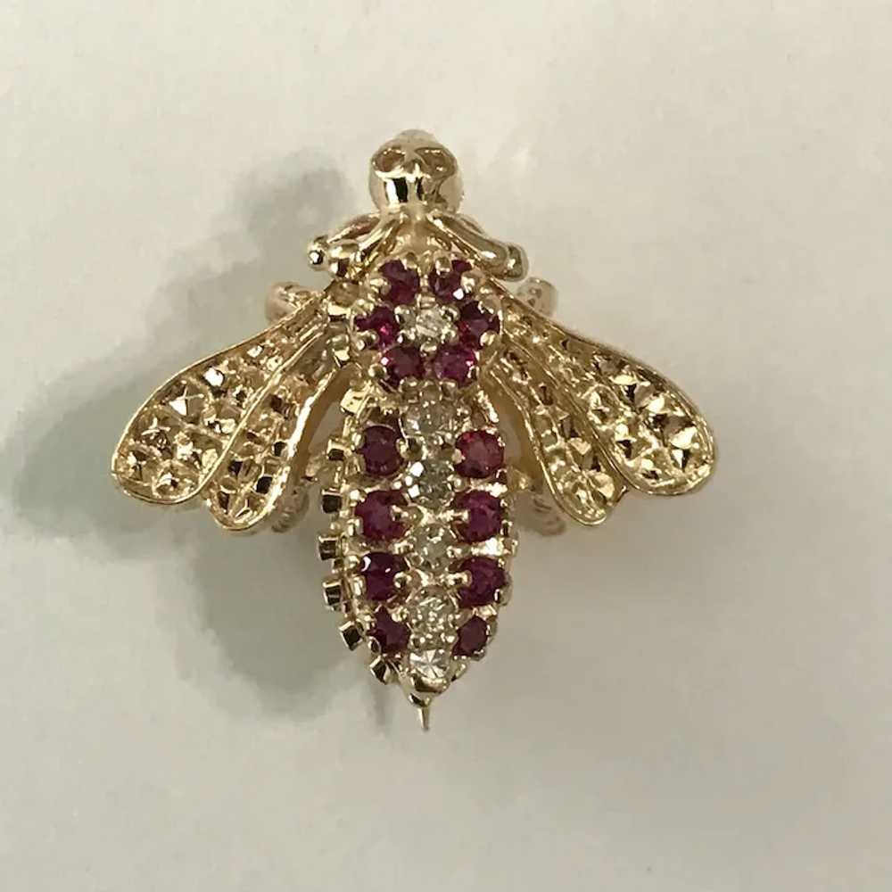 14K YG Ruby and Diamond Bee Pin - image 3