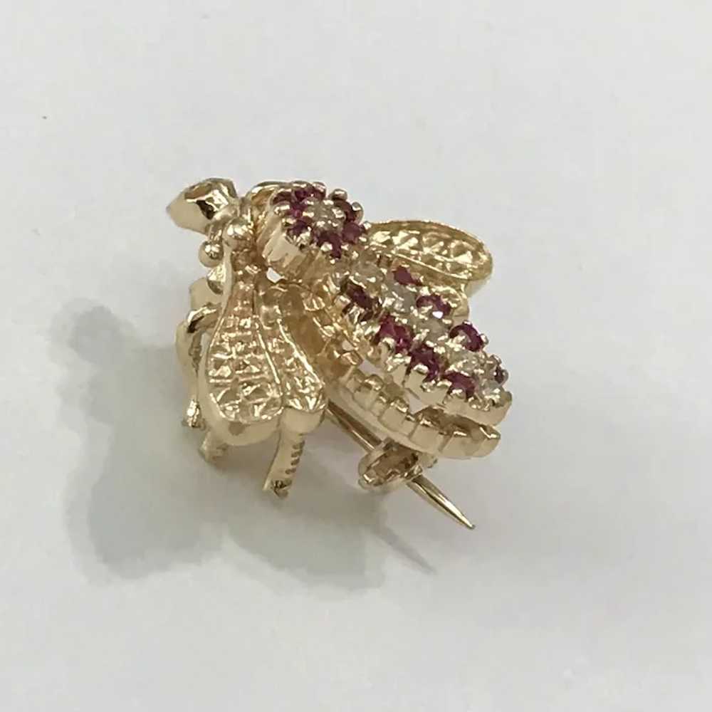 14K YG Ruby and Diamond Bee Pin - image 5