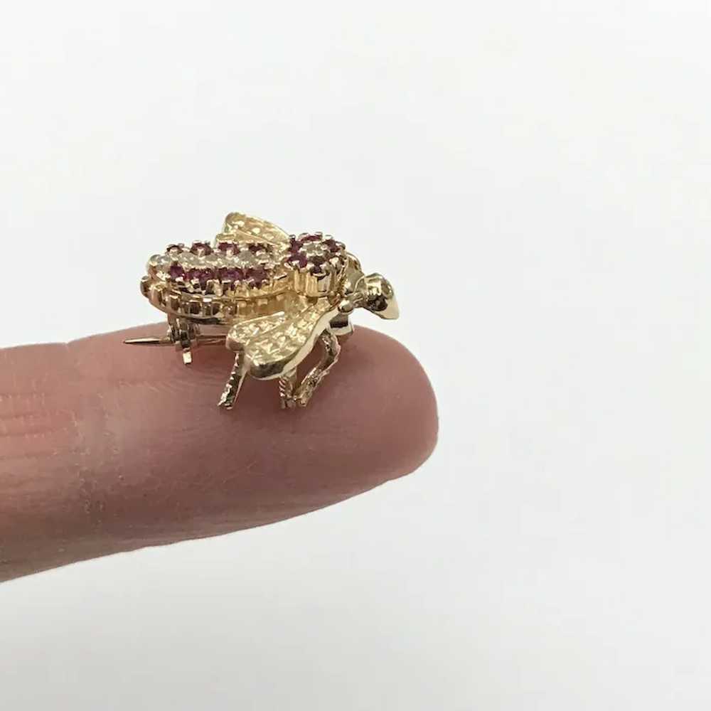 14K YG Ruby and Diamond Bee Pin - image 6